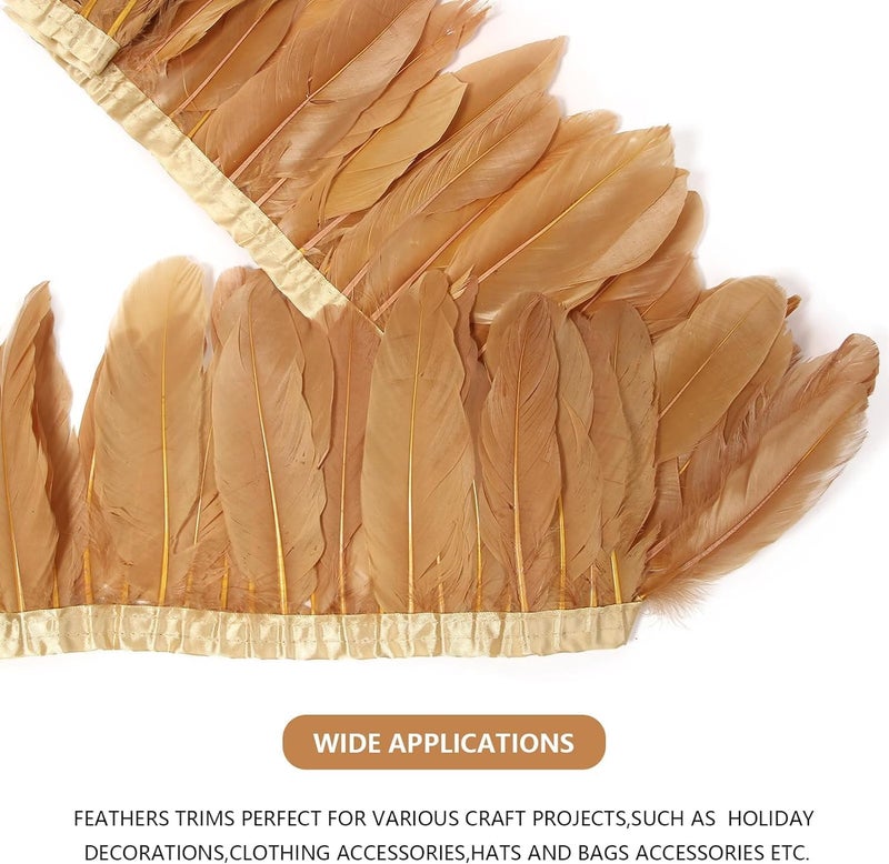 MAOFENG 2 Yards Natural Goose Feathers Trim Sewing Fringe Fashion Dress Sewing 6-8inch for DIY Handicrafts Costumes Decoration,Brown - Image 4